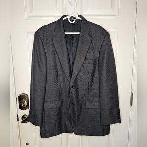 Haggar Navy Blue Pattern Blazer Sport Coat 46L Wool Blend No Vent EUC